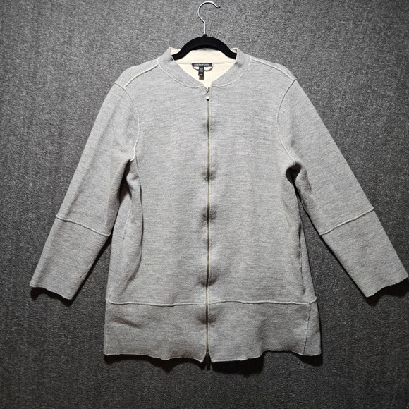 Eileen Fisher Jackets & Blazers - Eileen Fisher Boiled Merino Wool Heather Gray Zip Front Knit Mid Length Jacket M